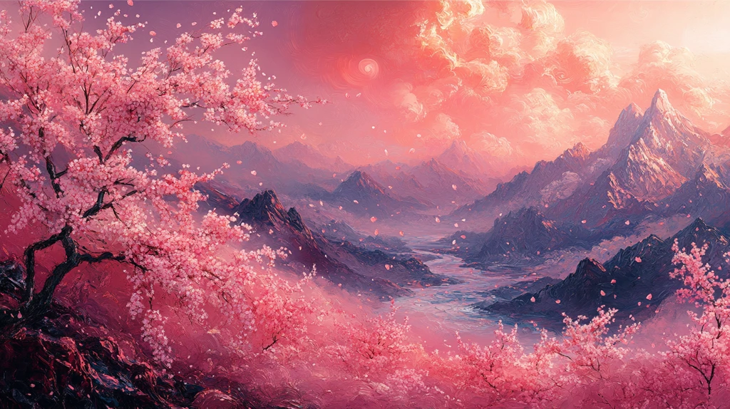 桃花流溪远山晨曦