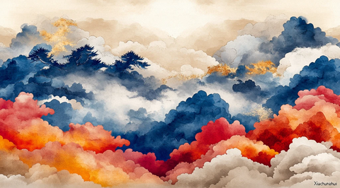 小春绿水吉祥云纹图