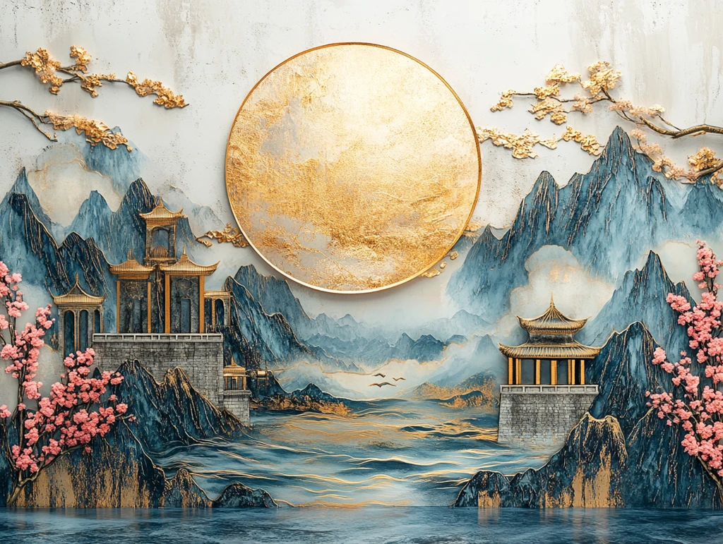 金边云纹金属画