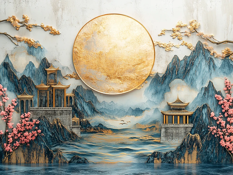 金边云纹金属画