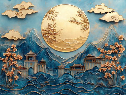 金边云纹金属画