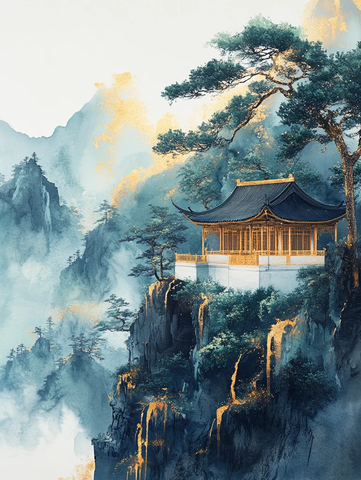 山水金边空白画