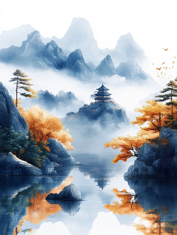 山水金边空白画