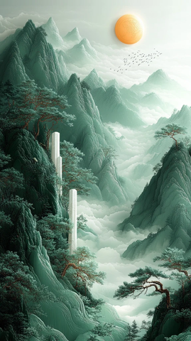 唐代风格绿底壁纸