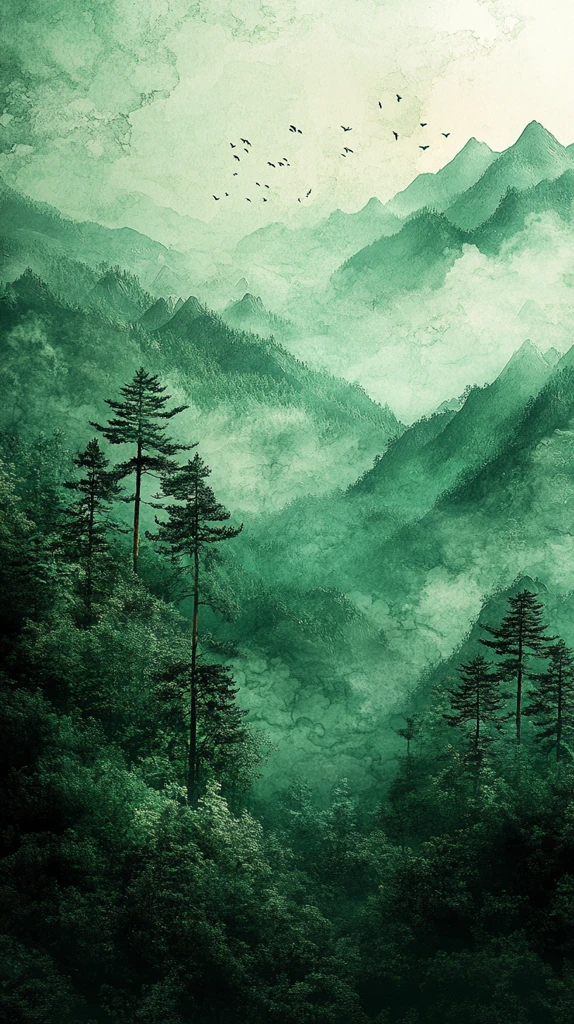 唐代风格绿底壁纸