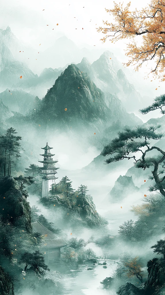 唐代风格绿底壁纸