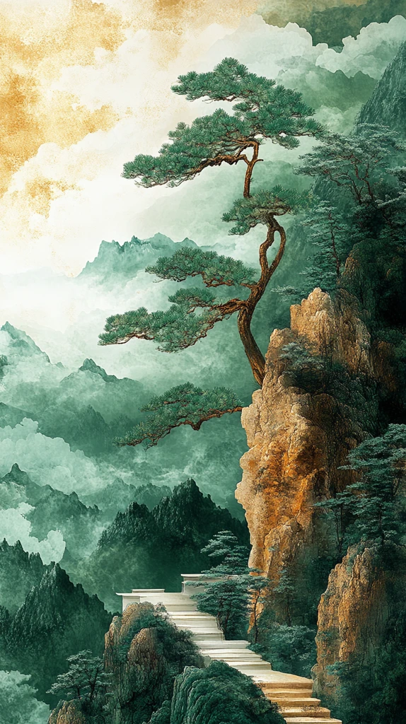 唐代风格绿底壁纸