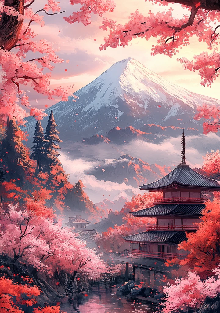 春日富士樱花图