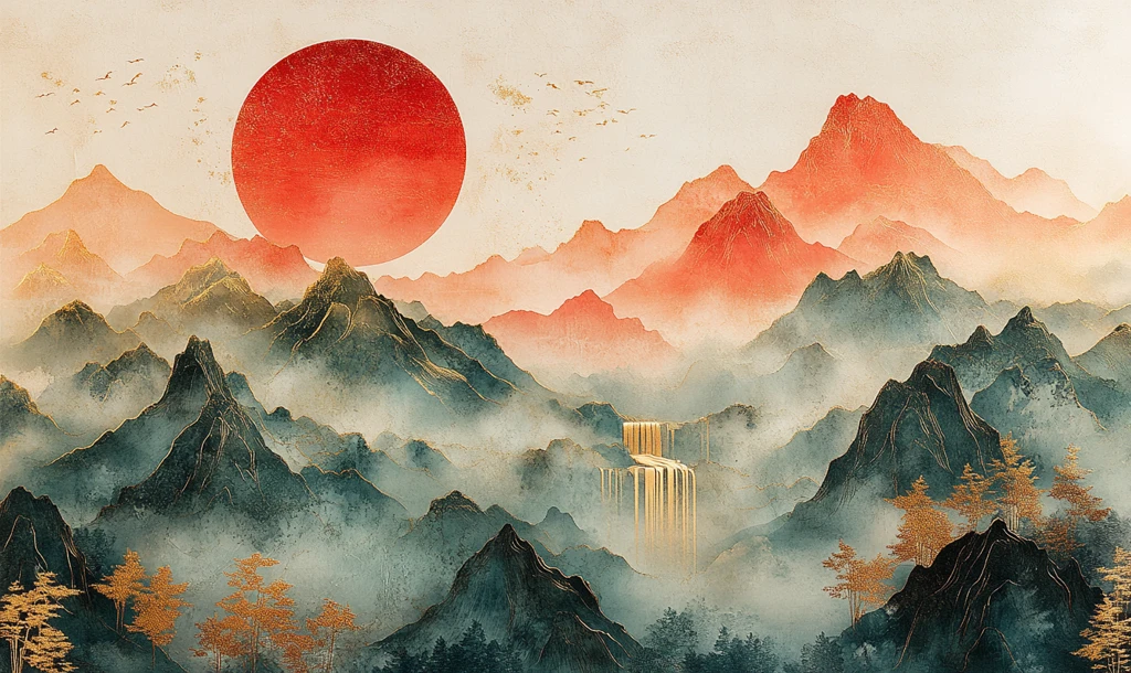 红金山水玉雕画