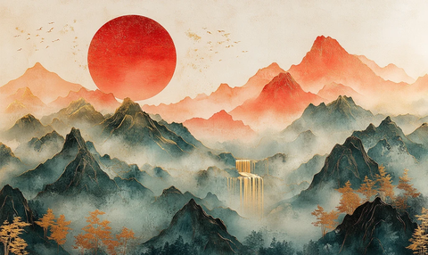 红金山水玉雕画