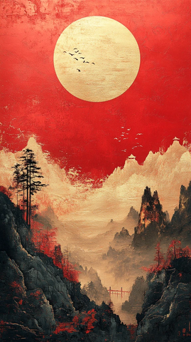 红金山水漆画雕塑