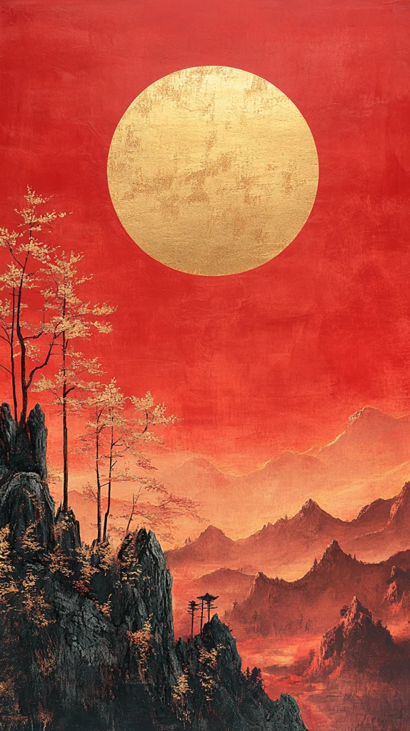 红金山水漆画雕塑