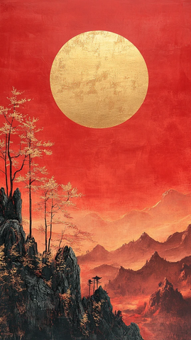 红金山水漆画雕塑