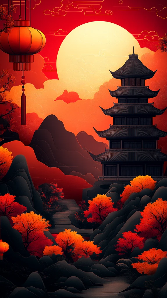 红色祥云灯笼图