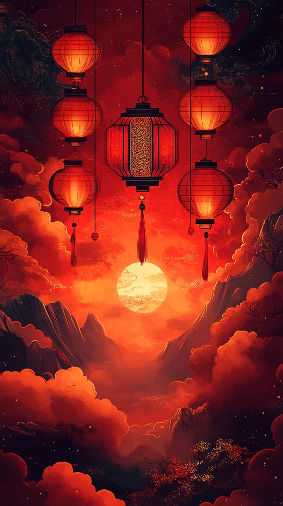 红色祥云灯笼图