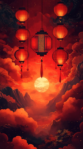 红色祥云灯笼图