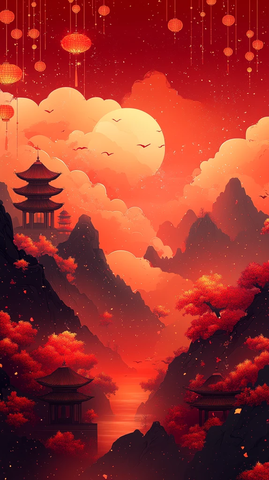 红色祥云灯笼图