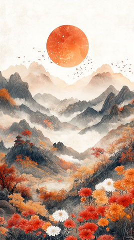 菊园金沙山水图