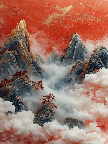 金丝玉雕云山图