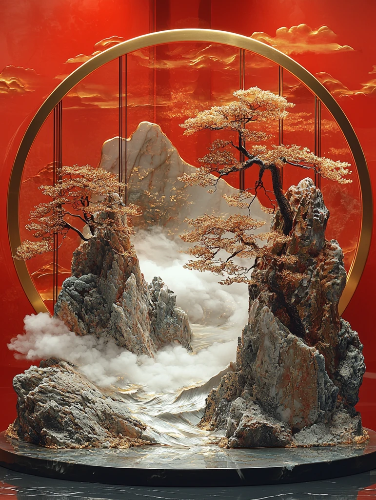 金丝玉雕云山图