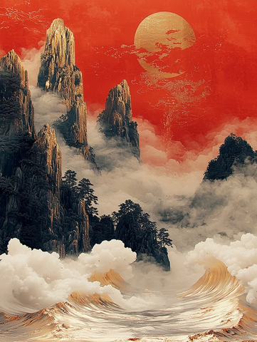 金丝玉雕云山图