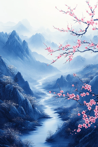 山水梅花图