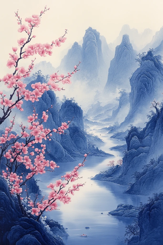 山水梅花图