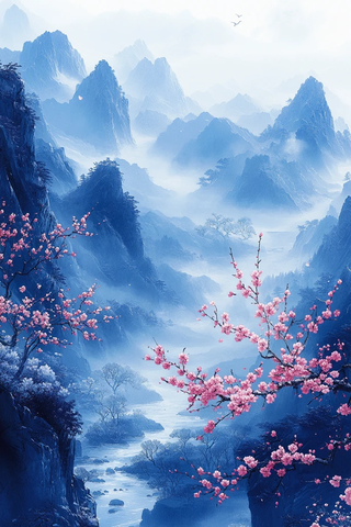 山水梅花图
