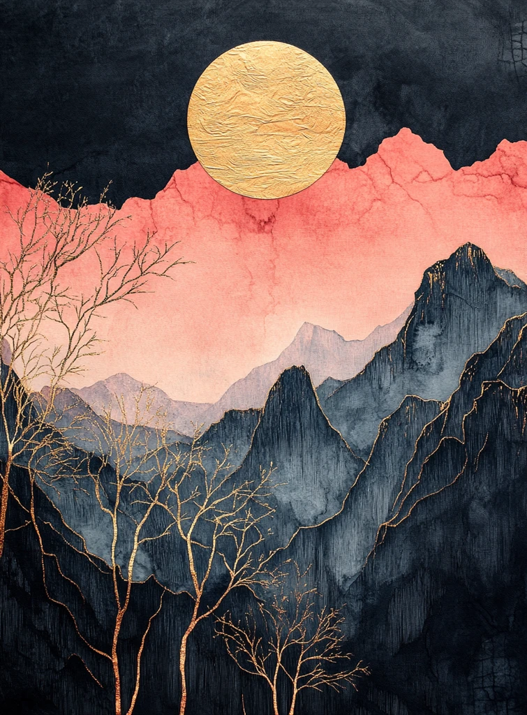 夕阳山脉金色纹理