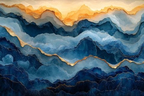 龙形波纹山水画