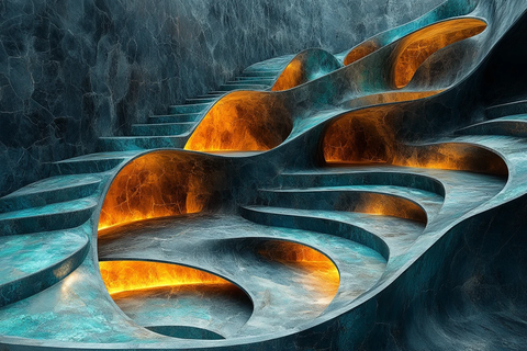 龙形波纹山水画