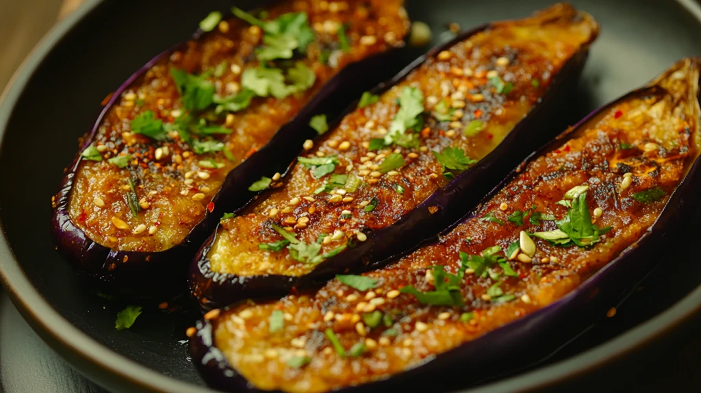 香煎茄子配葱香