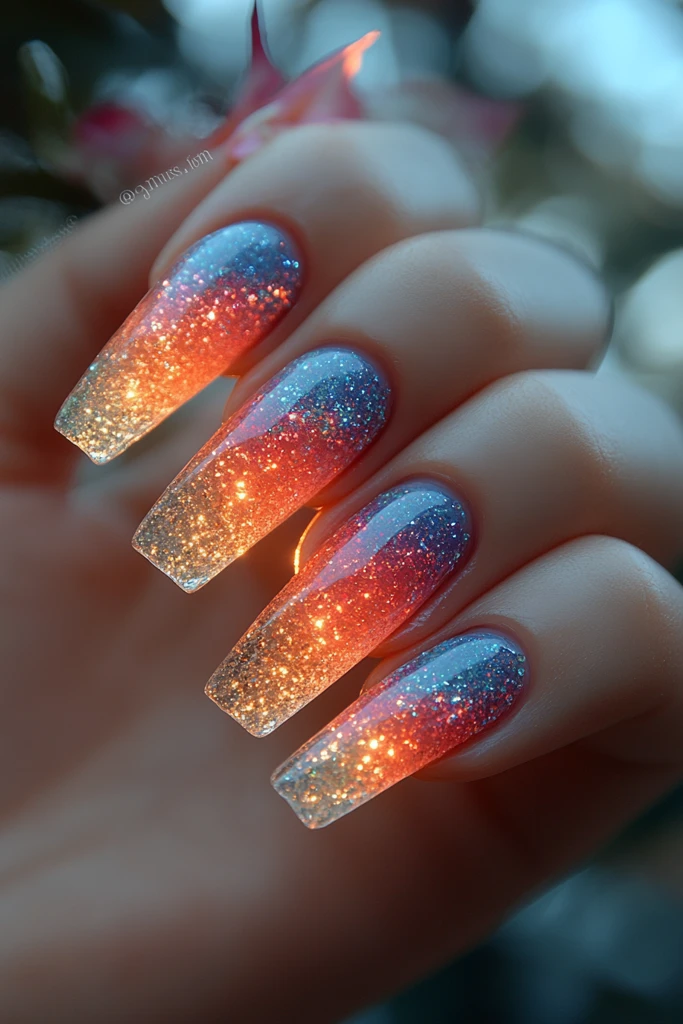 水滴彩虹光指甲设计