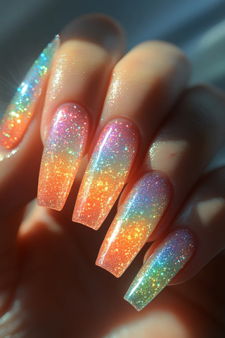 水滴彩虹光指甲设计