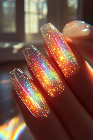 水滴彩虹光指甲设计
