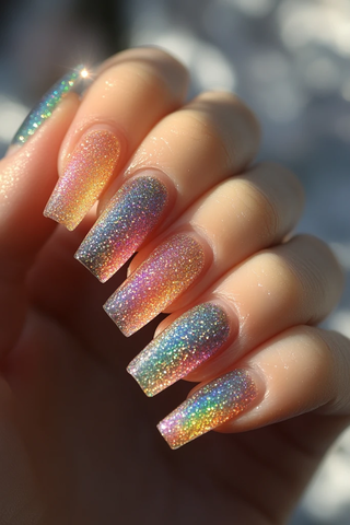 水滴彩虹光指甲设计