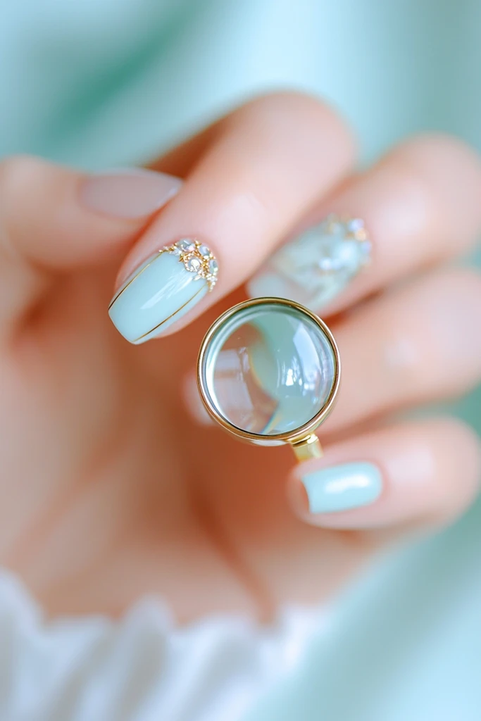 放大镜与戒指美甲