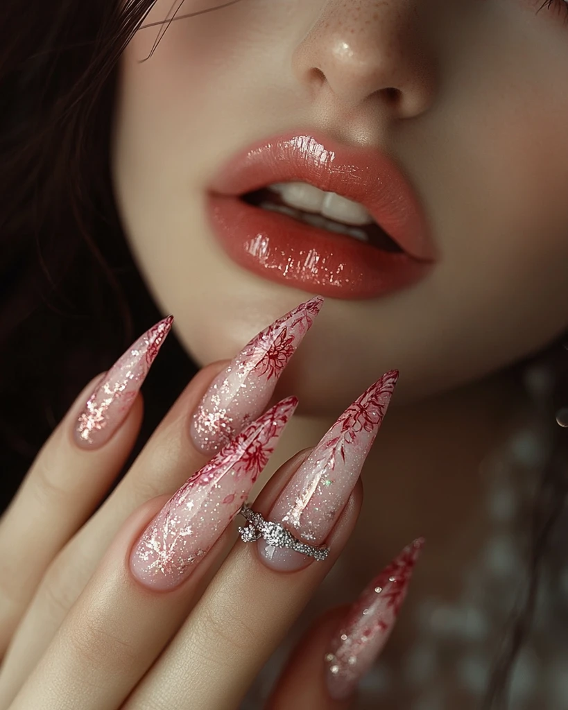 粉银渐变指甲艺术照