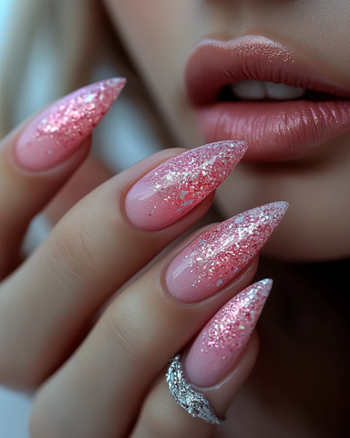 粉银渐变指甲艺术照