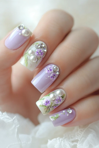 满天星珍珠钻石美甲