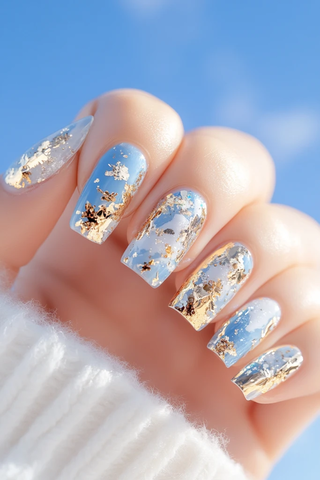 湖面反射天空美甲