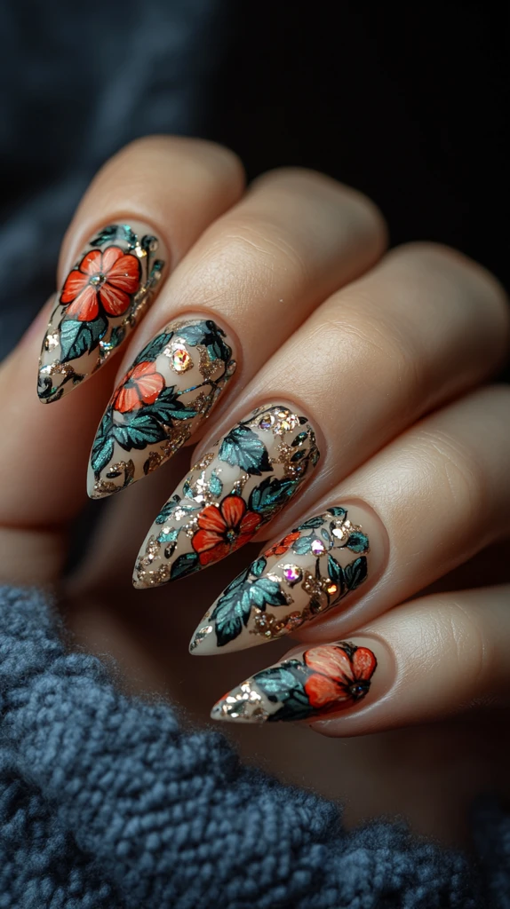 纤长指甲精致纹饰