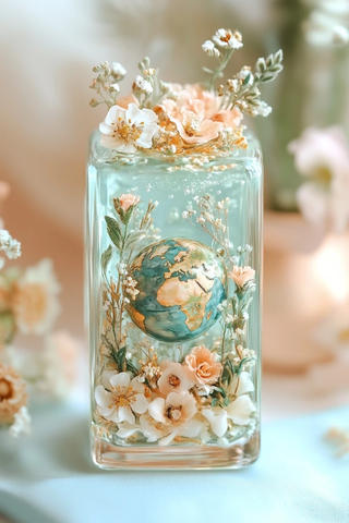 地球玻璃指甲艺术