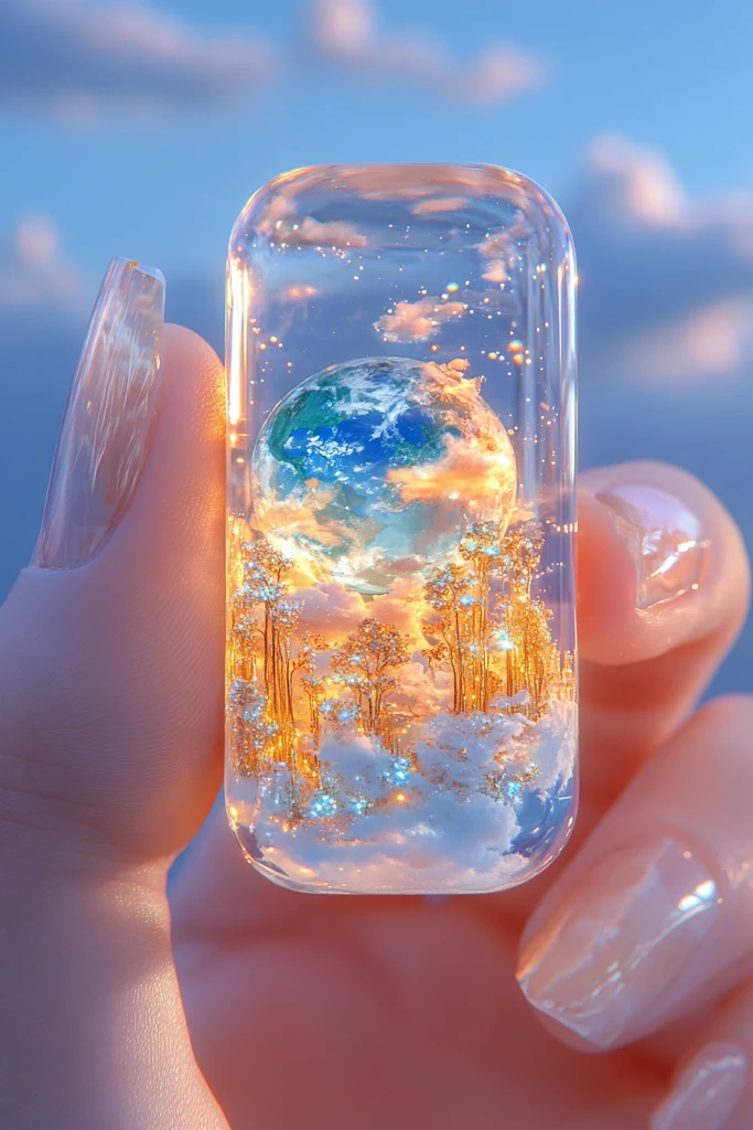 地球玻璃指甲艺术