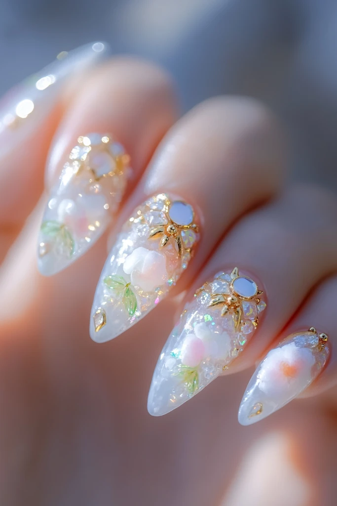 草莓樱花指甲艺术