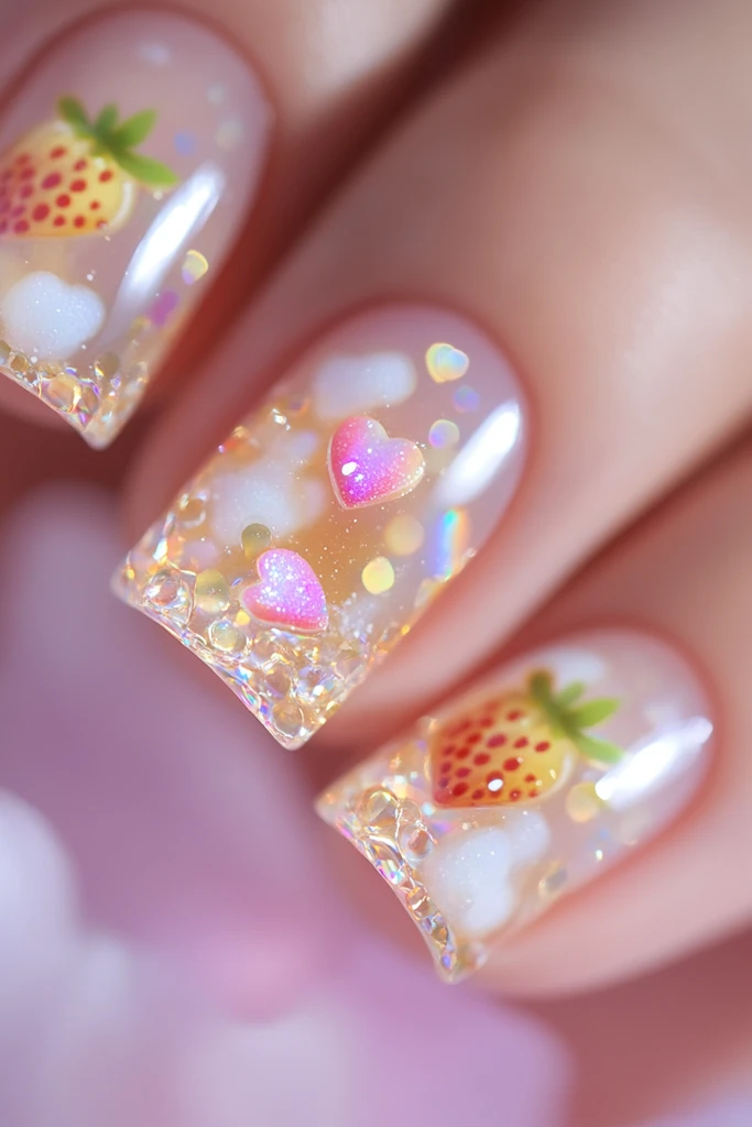 草莓樱花指甲艺术