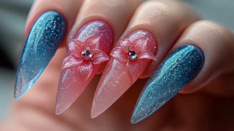 粉色渐变蕾丝美甲