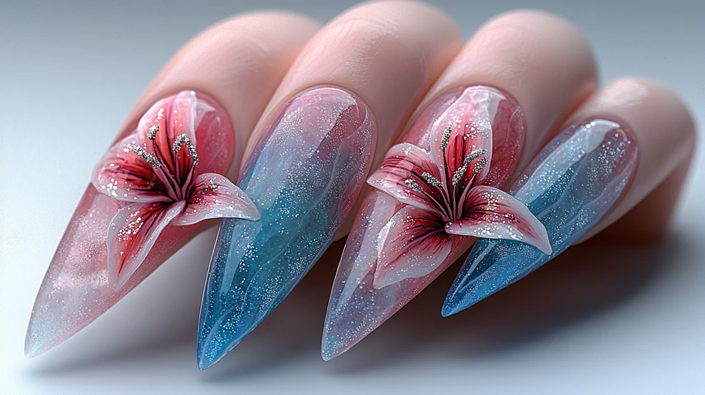 粉色渐变蕾丝美甲