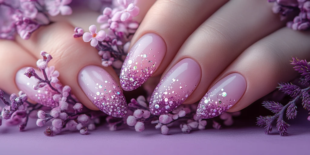 紫色宝石花艺美甲