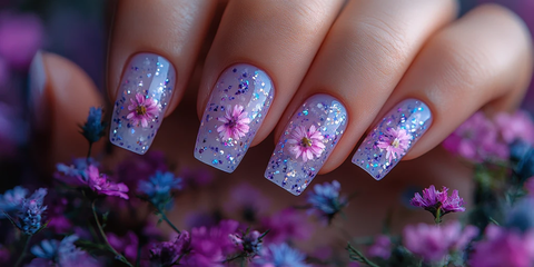 紫色宝石花艺美甲